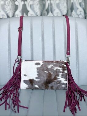 Fringed Crossbody Bag Cowhide Purple Fringe Hair on Hide Western Cowgirl